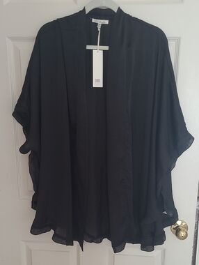 Black Sheer Open-Front Kimono Tunic⁹